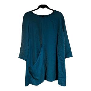 Et Lois Womens Vintage Boat Neck One-Sided Pocket Tunic Top Teal Size Large
